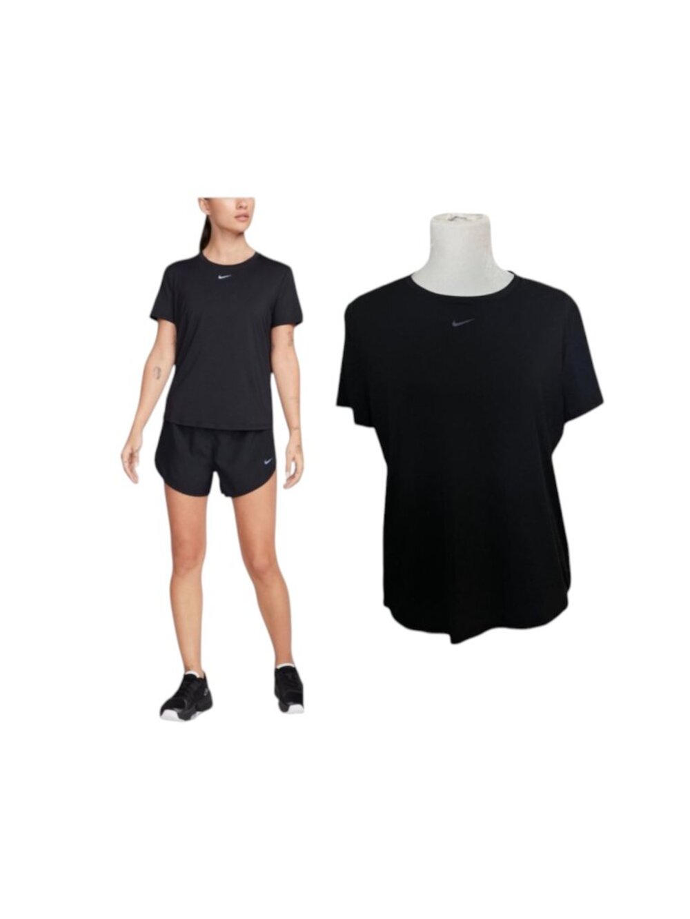 Nike One Dri Fit Short Sleeve Shirt Black Crew Neck Women Large